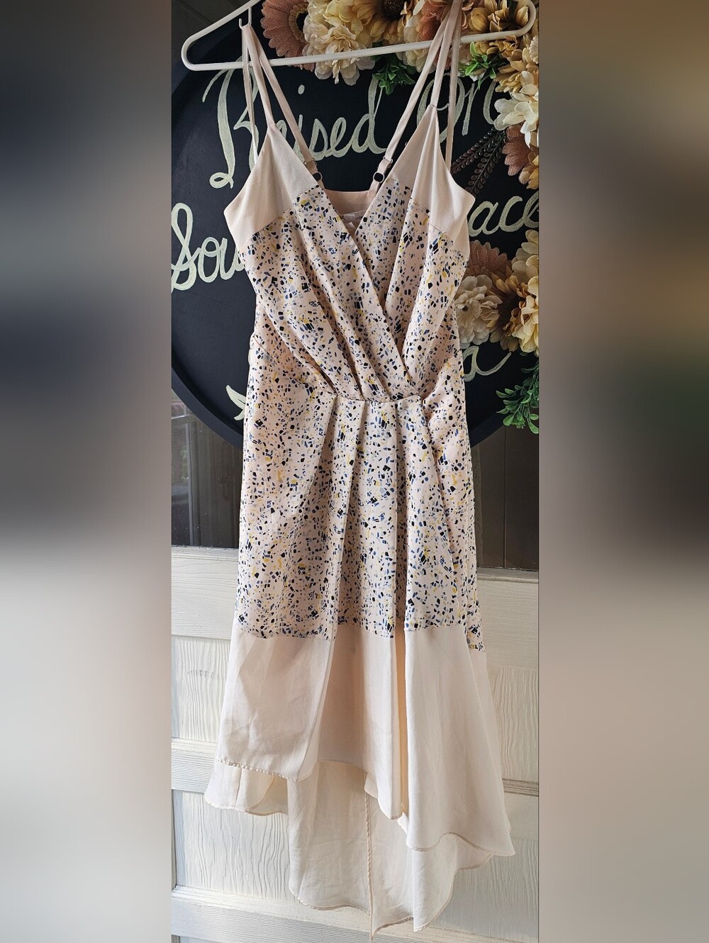 BCBGeneration Light Pink/ Apticot Confetti Print Midi Dress High Low